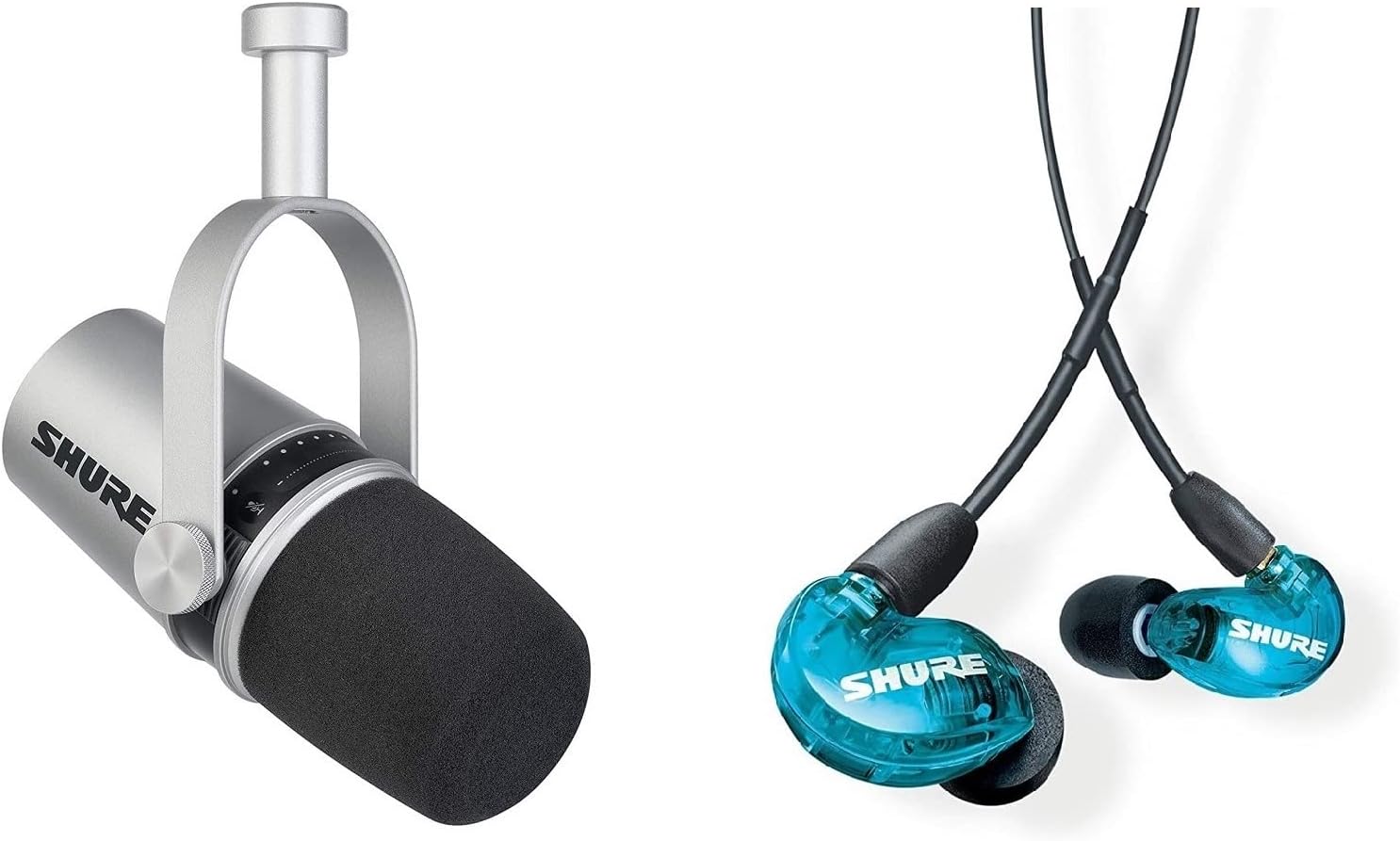 Shure MV7 USB/XLR Dynamic Microphone + SE215 Professional in-Ear Headphones for Podcasting, Recording, Streaming & Gaming, Built-in Headphone Output, Voice-Isolating Technology - Black/Clear