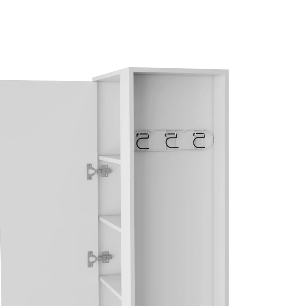 Depot E-Shop DE-MLB8978 14 x 7 in. Fairfield Utility Storage Cabinet with 6-Tier Shelf & Broom Hangers, White