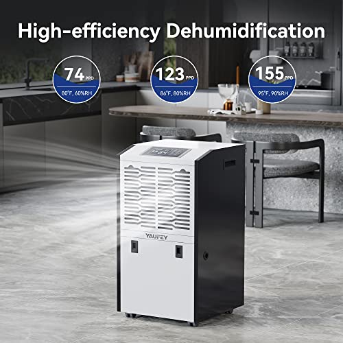 Yaufey Commercial Dehumidifier and Drain Hose, Intelligent Humidity Control, Large Capacity Dehumidifier for Large Basement, Garage and Warehouse