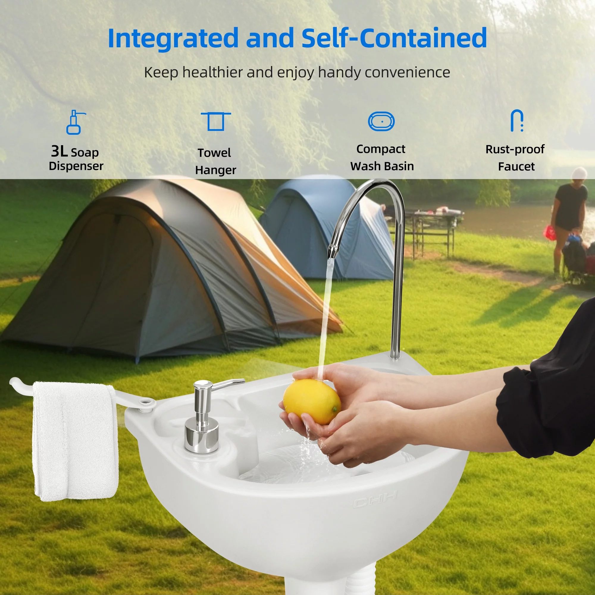 Dextrus 5.3 Gallon Portable Toilet and 17L Portable Camping Sink Hand Wash Basin Station & Flush Potty for Outdoor,Camping, RV Toilet