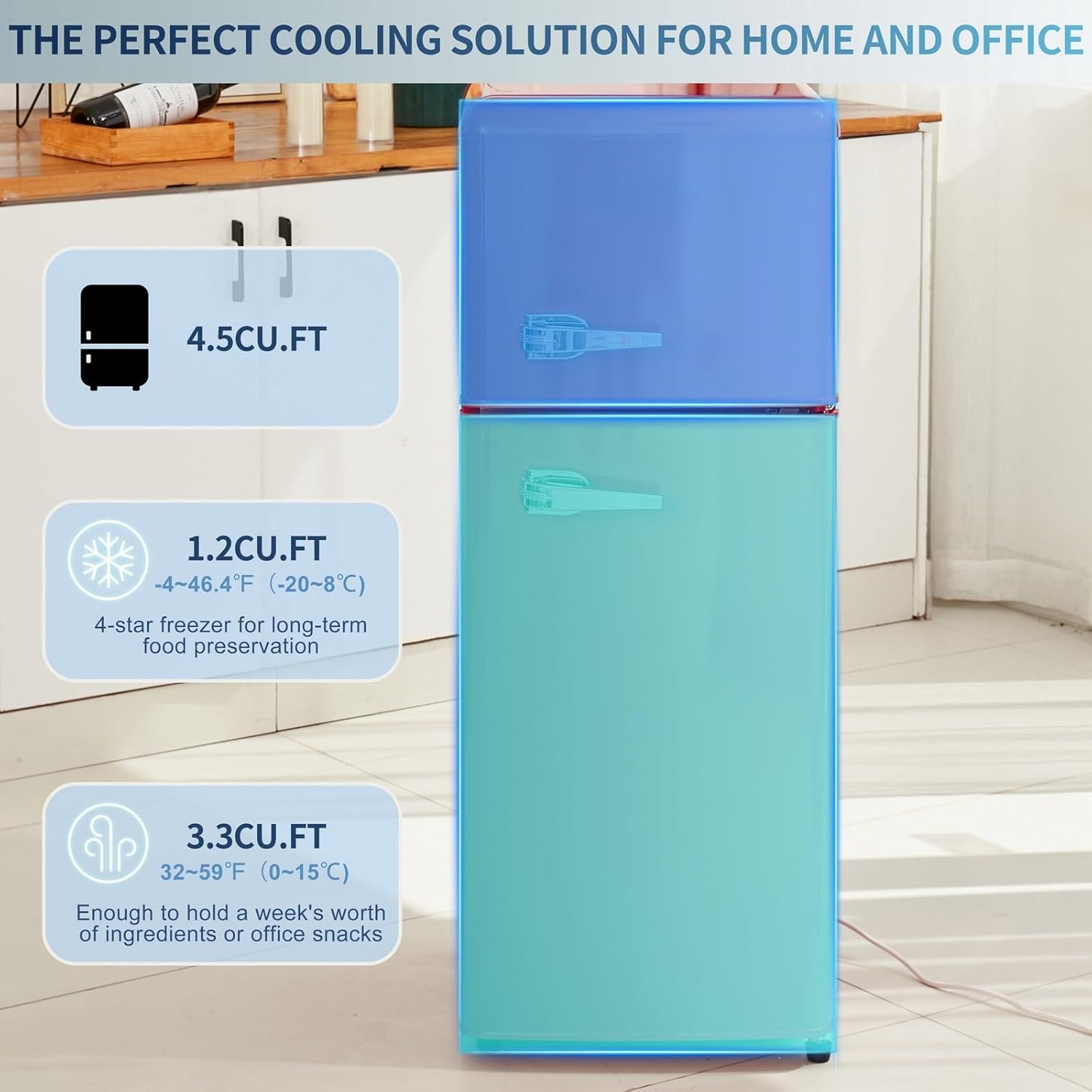 Retro Mini Red Fridge with Freezer - 4.5 Cu.ft, Smart Temp Management for Bedroom, Office, Dorm, RV, Apartment. Adjustable Thermostat, Stylish 2-Door Design.