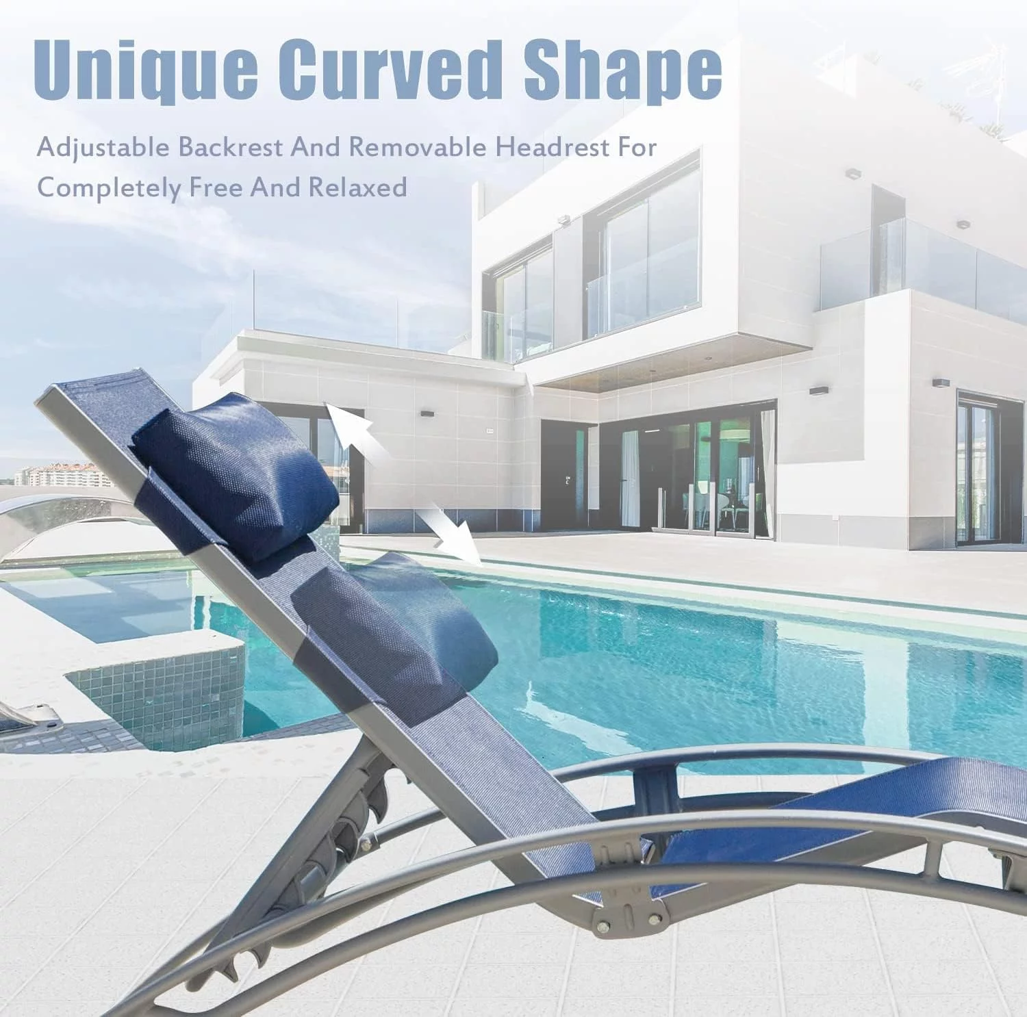 Domi Lounge Chair Set of 3, Aluminum Lounge Chairs for Outside with 5 Adjustable Positions, Chaise Lounge Outdoor for Pool, Garden, Beach, 2 Pool Chairs and 1 Side Table(Blue)