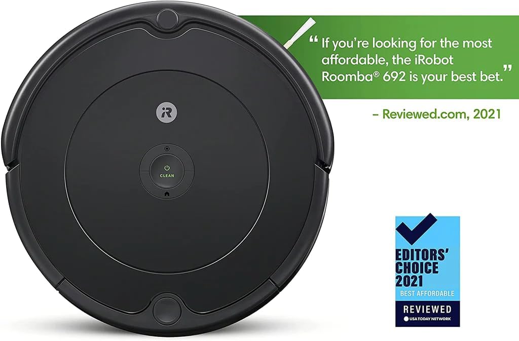iRobot Roomba 600 Series Self-Charging Robot Vacuum, Wi-Fi Connectivity, Personalized Cleaning Recommendations, Works with Alexa, Good for Pet Hair, Carpets, Hard Floors, with MTC Microfiber Cloth