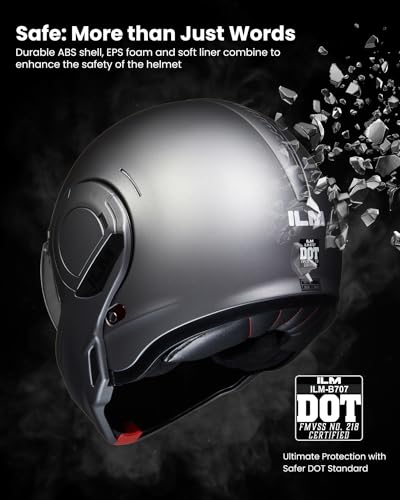 ILM Vintage Full Face Modular Motorcycle Helmet for Adults Men ATV UTV Snowmobile with 180° Reversible Chin Guard DOT Model-B707(Matte Black, L)