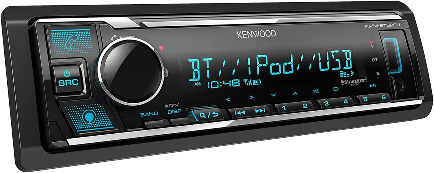 KENWOOD KMM-BT328U Bluetooth Car Stereo with USB Port, AM/FM Radio, MP3 Player, Multi Color LCD, Detachable Face, Built in Amazon Alexa, Compatible with SiriusXM Tuner