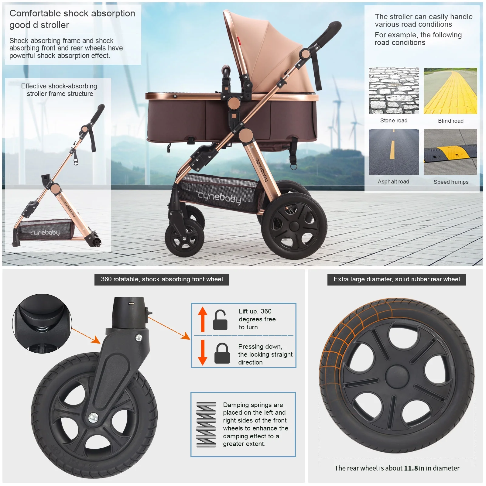 Cynebaby Newborn Infant Toddler Baby Stroller for Newborn Baby, Rose Gold