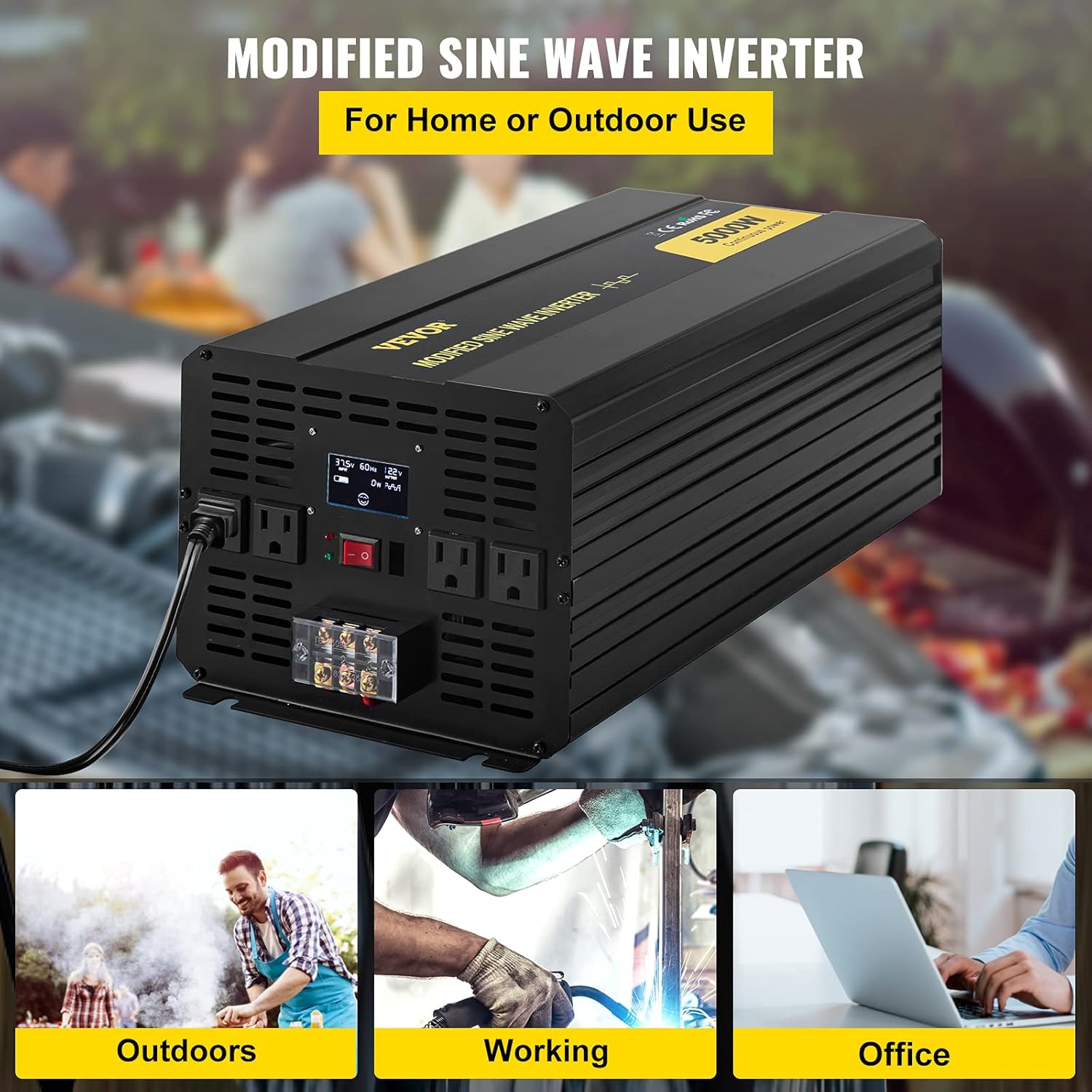VEVOR Power Inverter, 5000W Modified Sine Wave Inverter, DC 36V to AC 120V Car Converter, with LCD Display, Remote Controller, LED Indicator, AC Outlets Inverter for Truck RV Car Boat Travel Camping