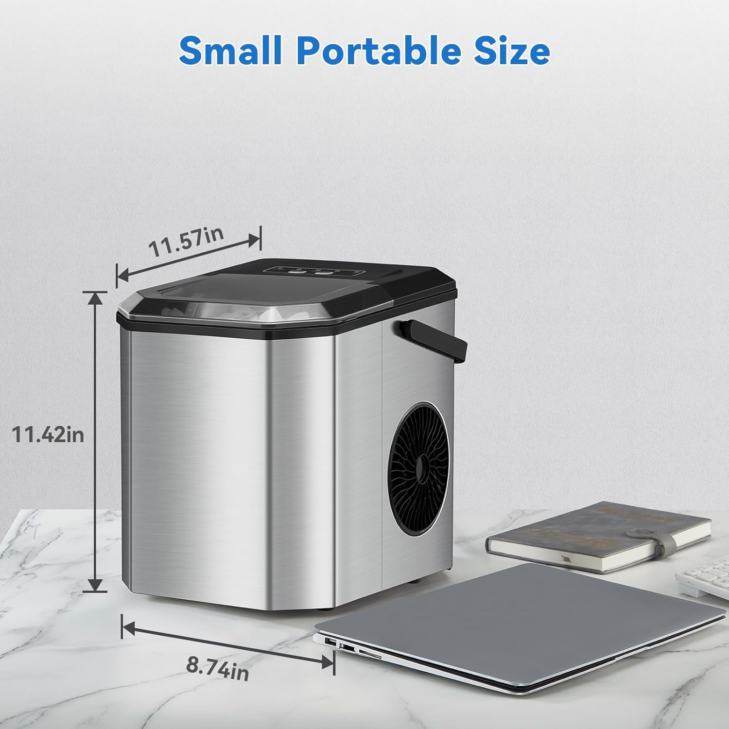 Mini Portable Automatic Electric Countertop Ice Maker Stainless Steel Countertop Ice Maker 33 lbs/24 Hours Output, Self-Cleaning,Basket for Home/Kitchen/Office/Bar