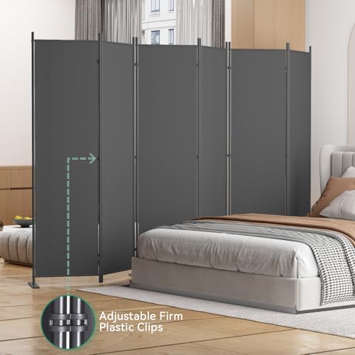 Helios&Hestia 8-Panel 6 ft Tall Indoor Folding Room Divider, Portable Privacy Screen, Freestanding Partition Separator, Temporary Wall Separation for Bedroom, Office, 160" W X 71" H, Dark Grey