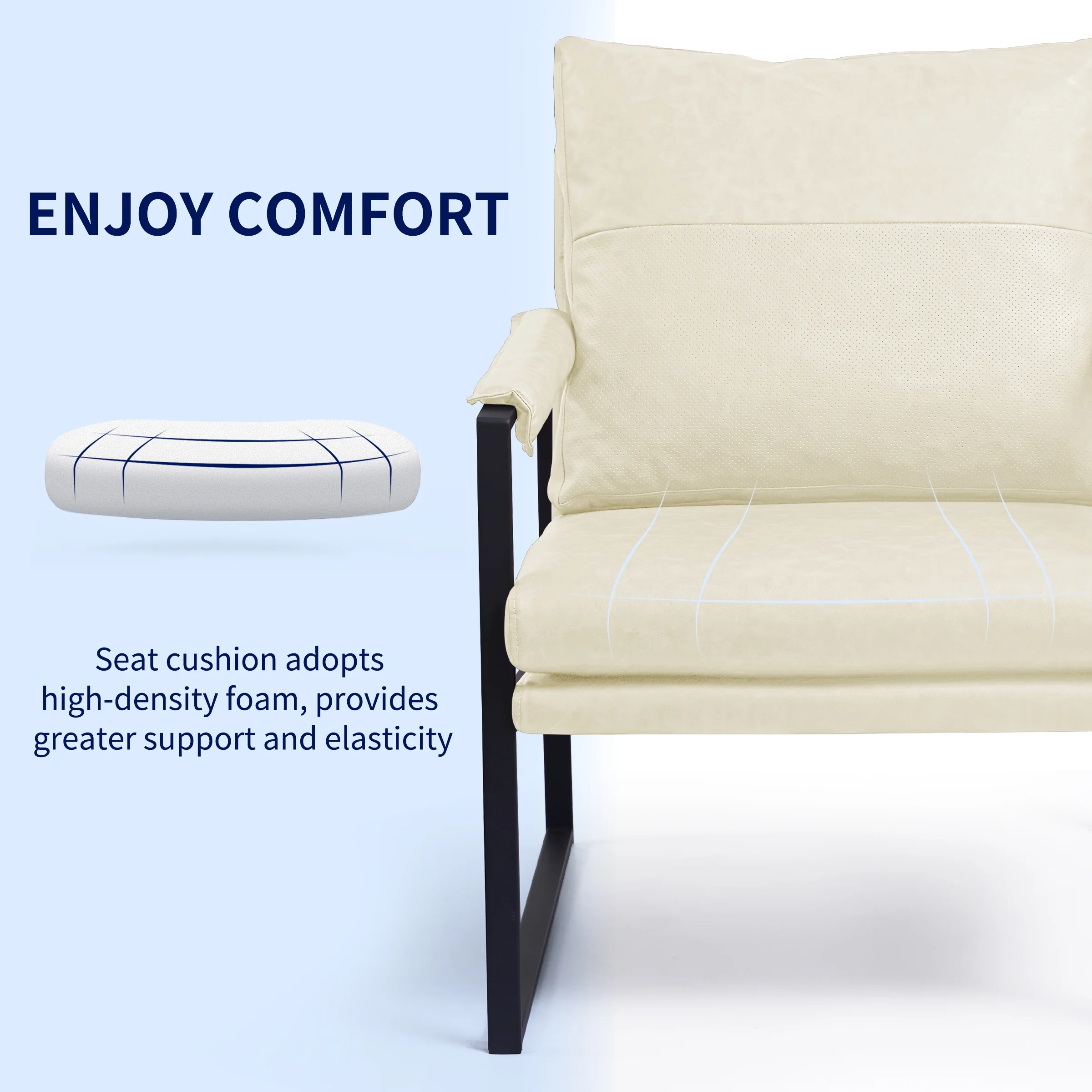 Subrtex Upholstered Modern Accent Chair with Metal Frame, Cream PU Leather
