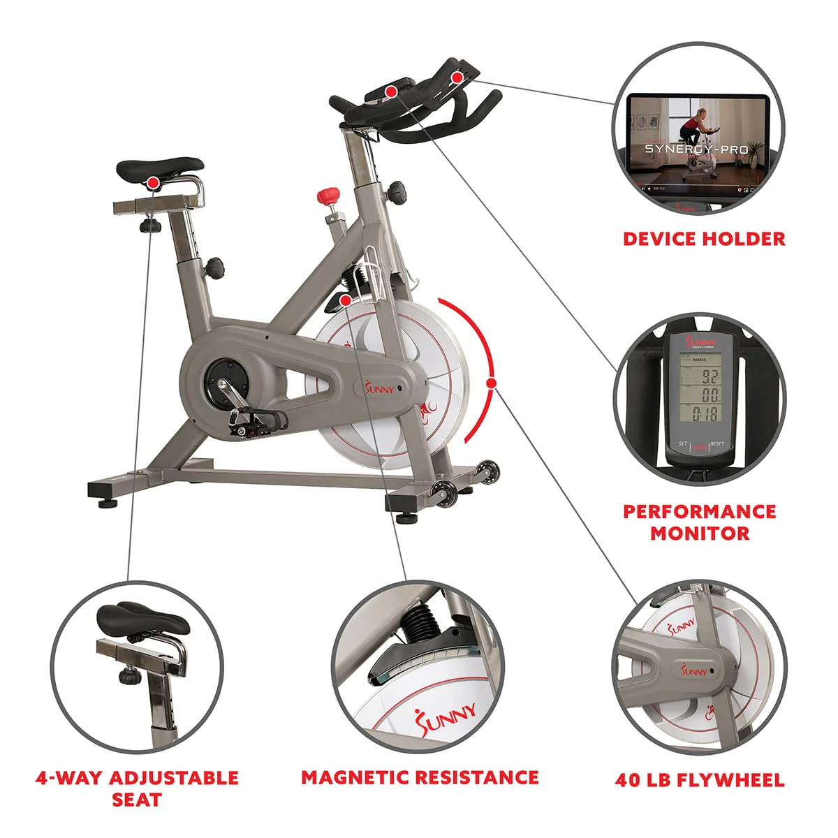 Sunny Health & Fitness Synergy Magnetic Indoor Cycling Bike - SF-B1879