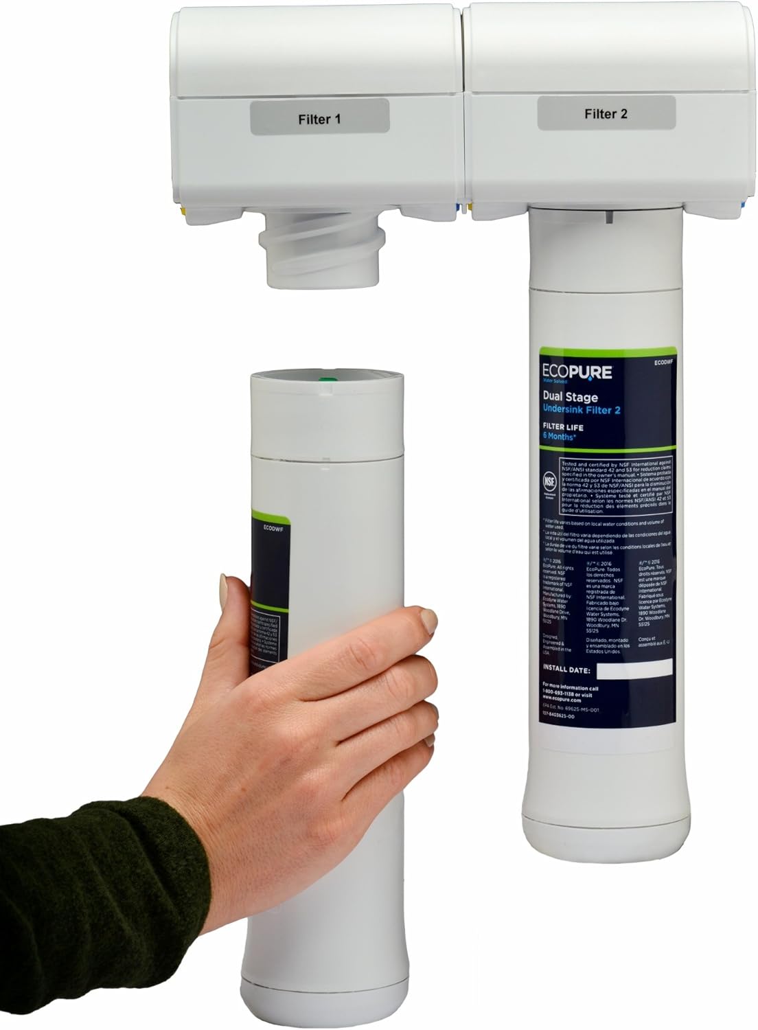 EcoPure Purifier Filtration System (ECOP40) | NSF Certified | Safe Drinking Water Right from Your Kitchen Sink, White