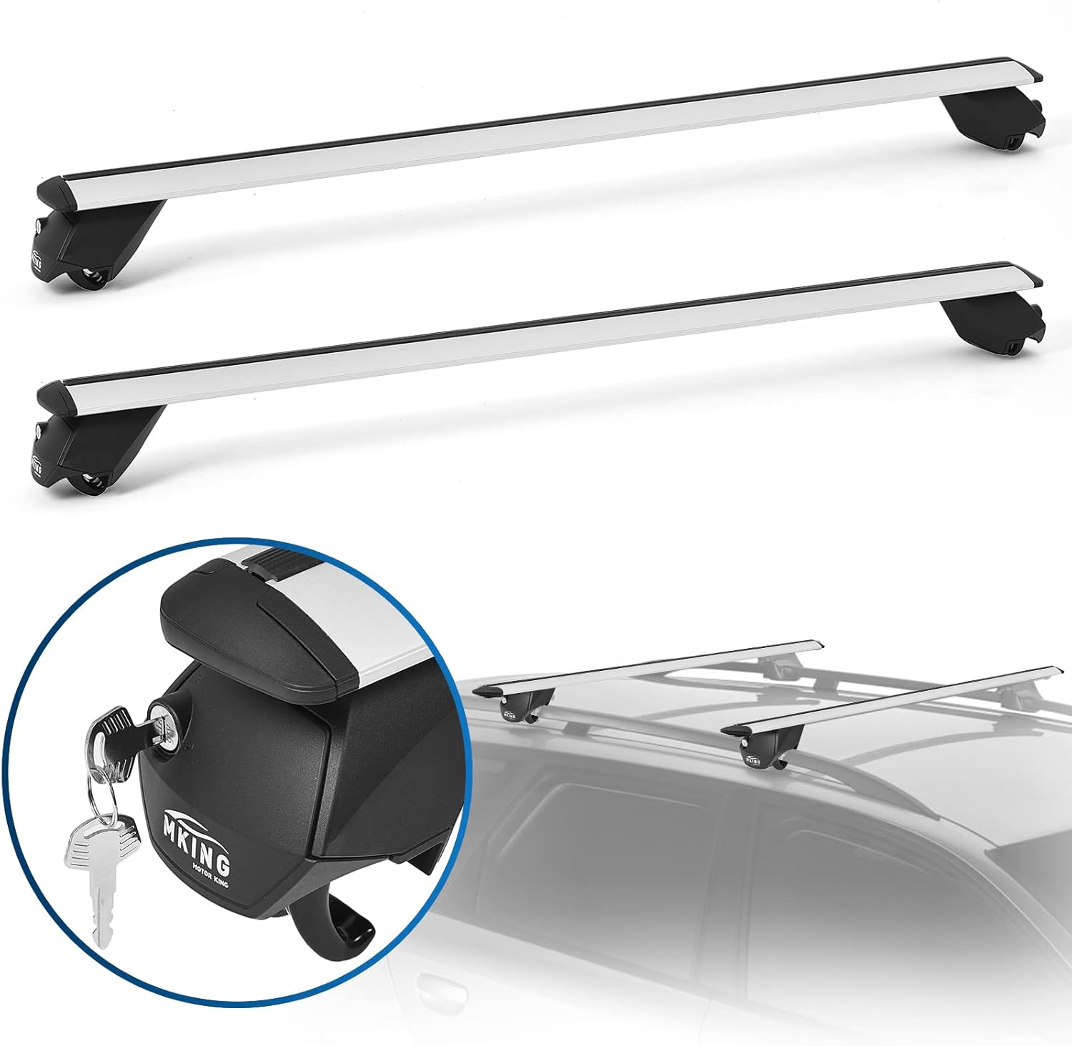 MKING Roof Rack Cross Bars, Roof Bars,47" Universal Cross Bars,Adjustable Car Roof Rack Cross Bars Fit 30''-44.8'',Aluminum Crossbars for Most SUVs Carrying Rooftop Cargo with Anti-Theft Lock.