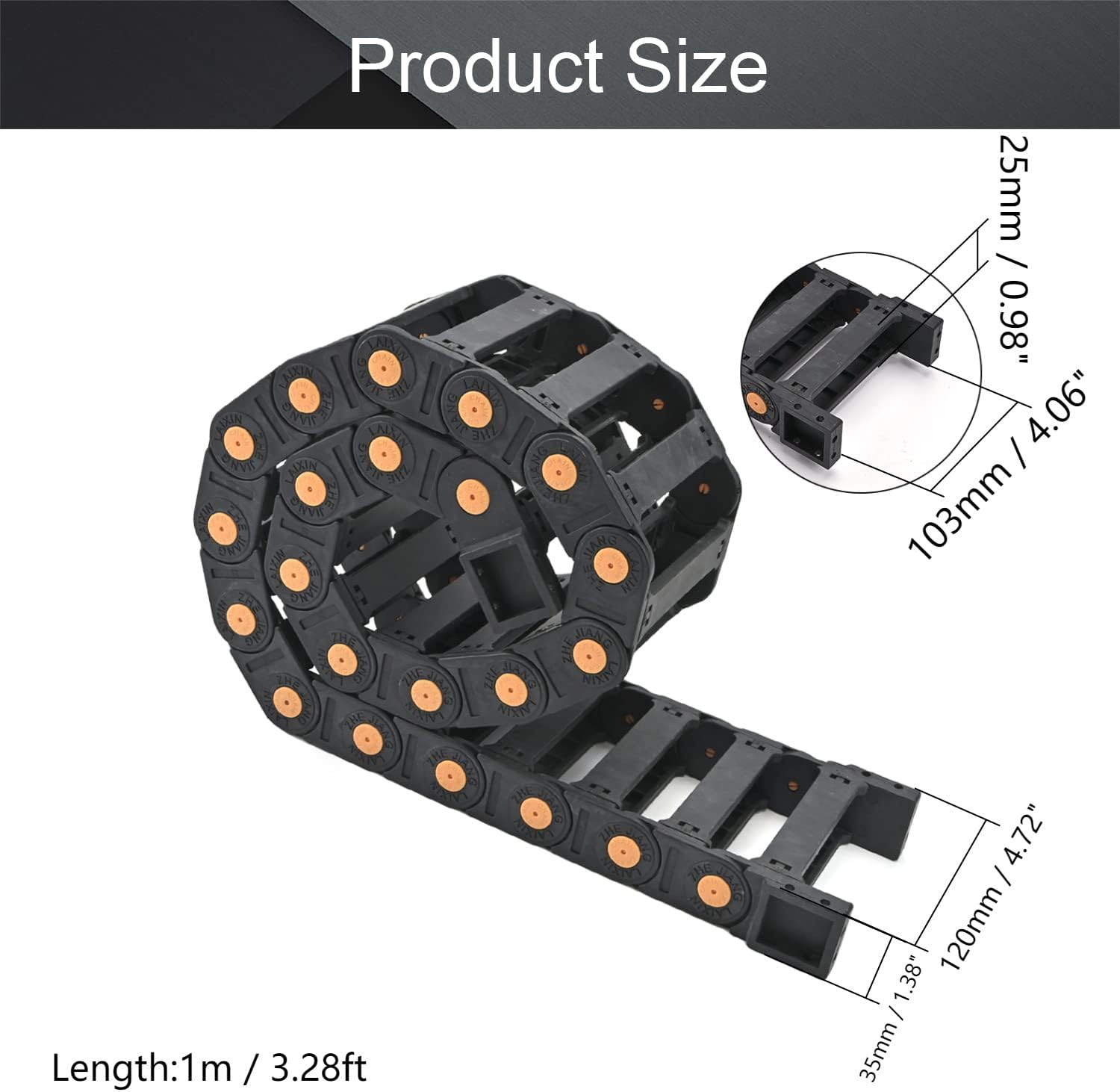 Fielect Drag Chain Cable Carrier Open Type with End Connectors R100 35X100mm 1 Meter Plastic for Electrical CNC Router Machines Black 1Pcs