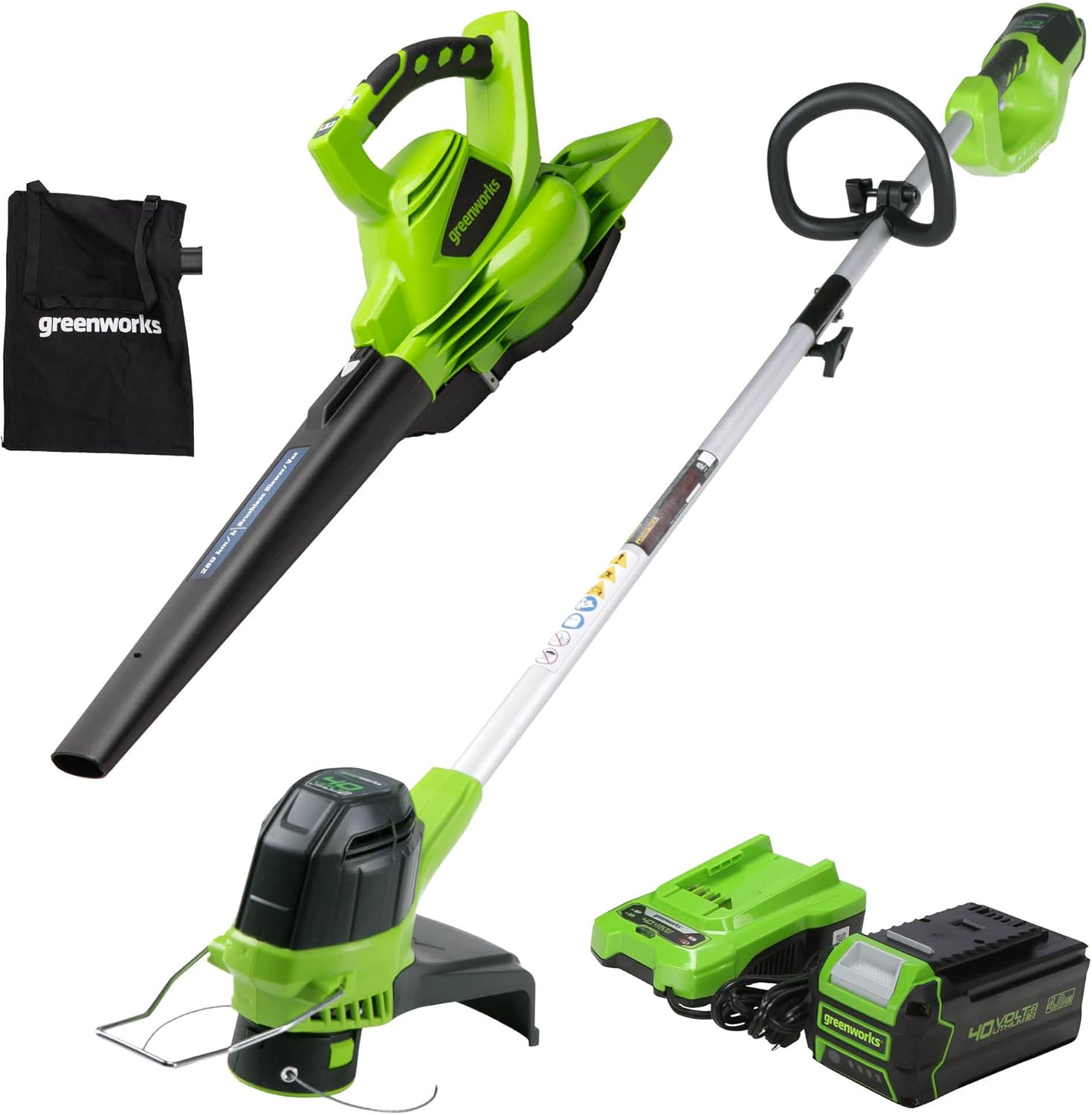 Greenworks 40V (185 MPH / 340 CFM) Brushless Cordless Blower / Vacuum, 4.0Ah Battery and Charger Included