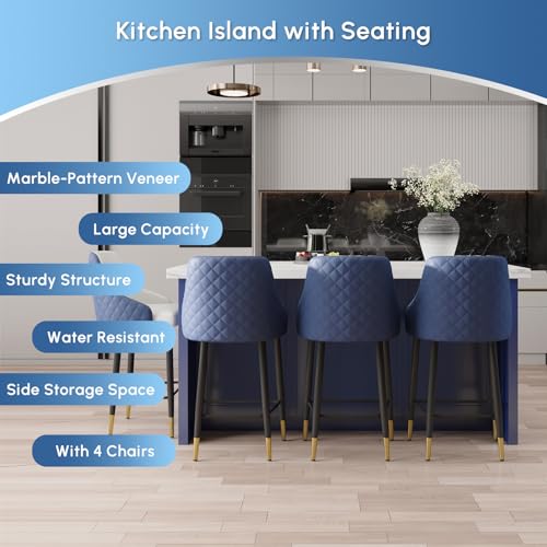 homary 72'' Kitchen Islands with Storage Modern White Kitchen Table with Seating & 3 Drawers Dining Table