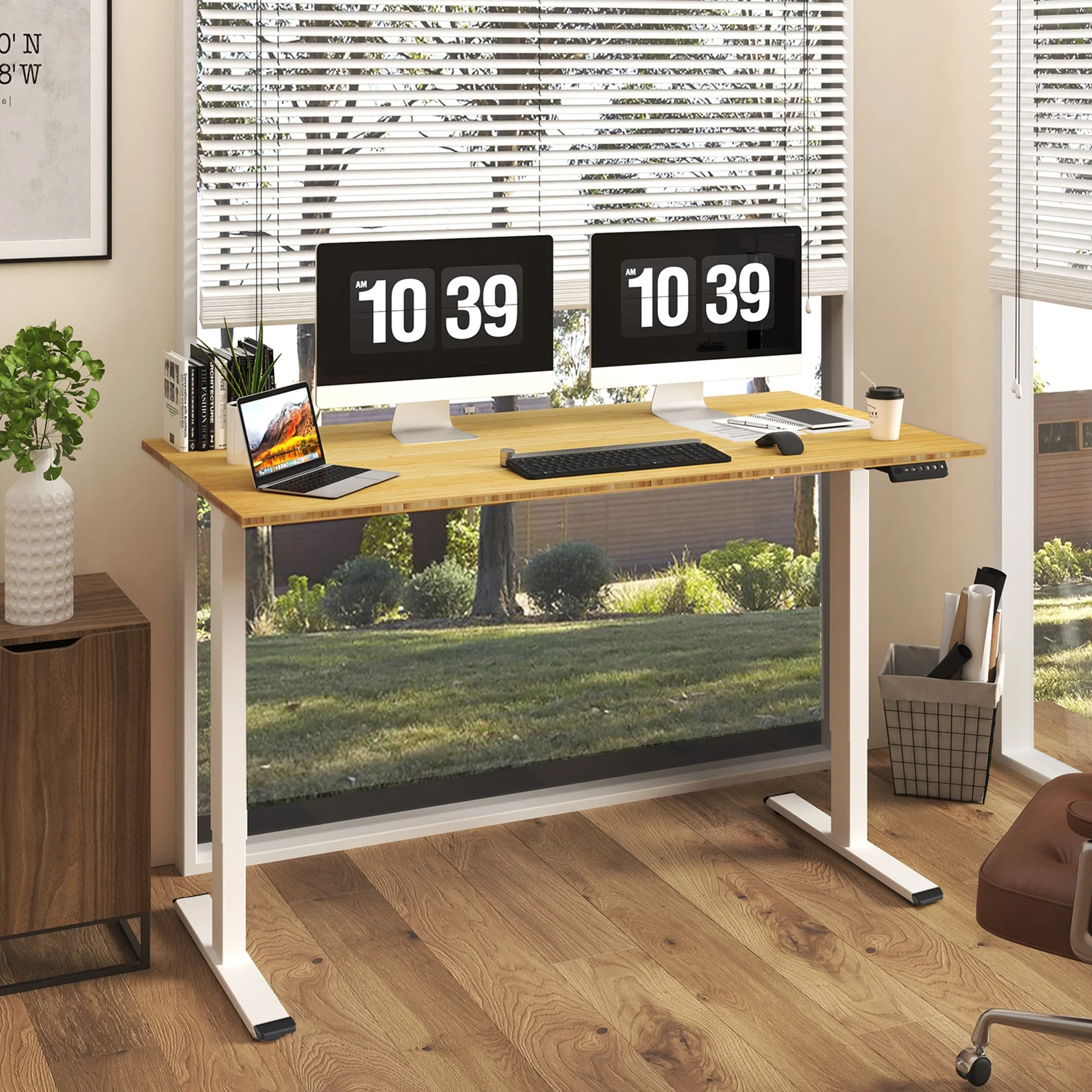 FlexiSpot  100% Bamboo Whole-Piece Desktop Ergonomic Electric Home Office Standing Desk Memory Controller 60''X30'' - White
