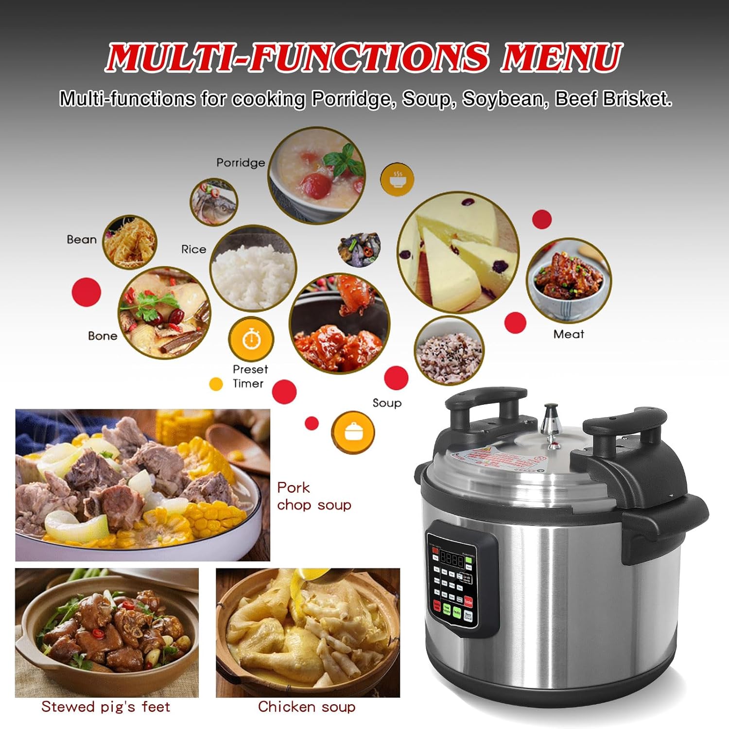 Kolice Commercial Multi-Function Pressure Cooker,Multi Cooker Pressure Canner With Non-stick Inner Pot, 45L (48 QT),5000W,For Hotel Canteen Restaurant and Household Kitchen