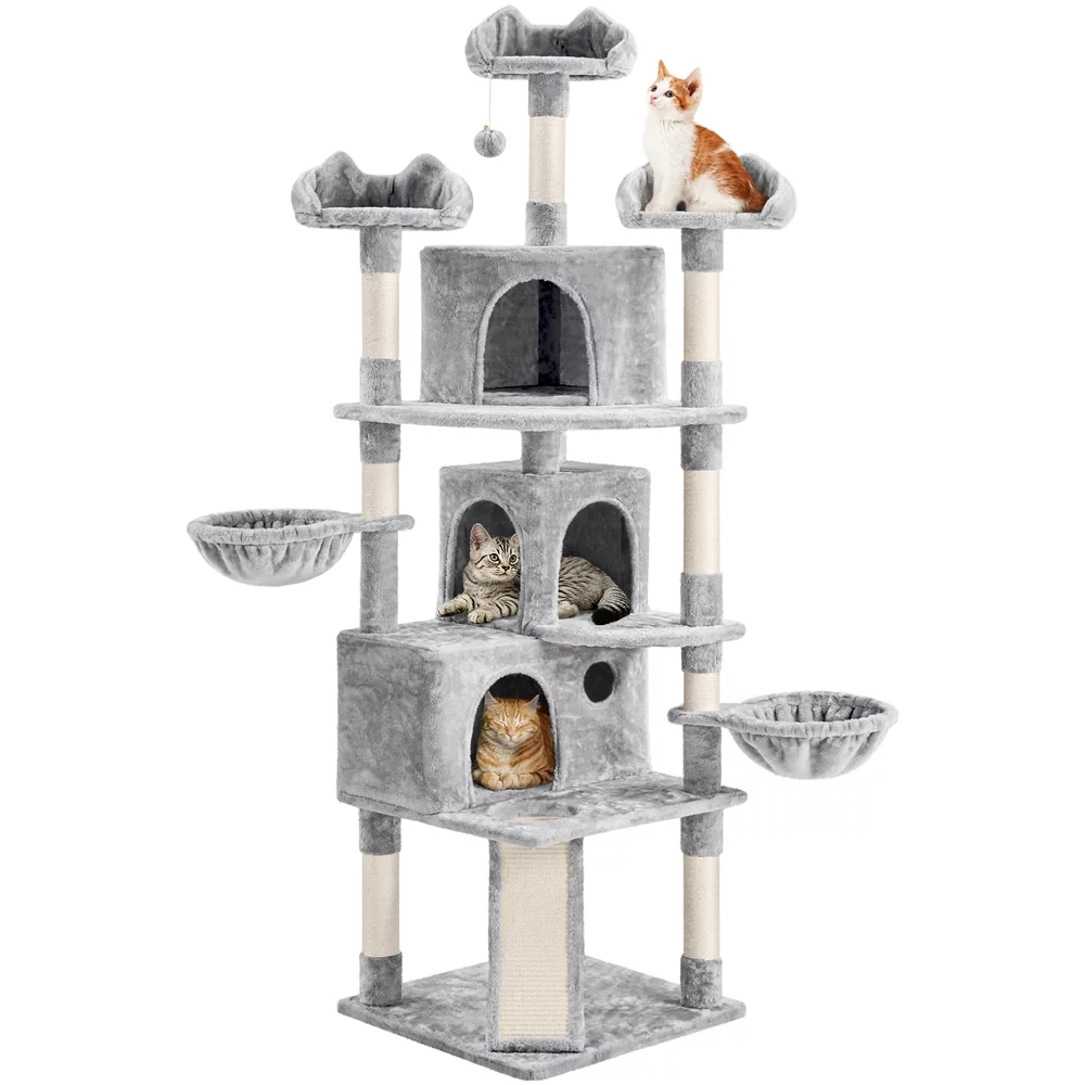 Yaheetech 76.5-inch Cat Tree Cat Tower with Condos, Light Gray - Curated Treasures Market