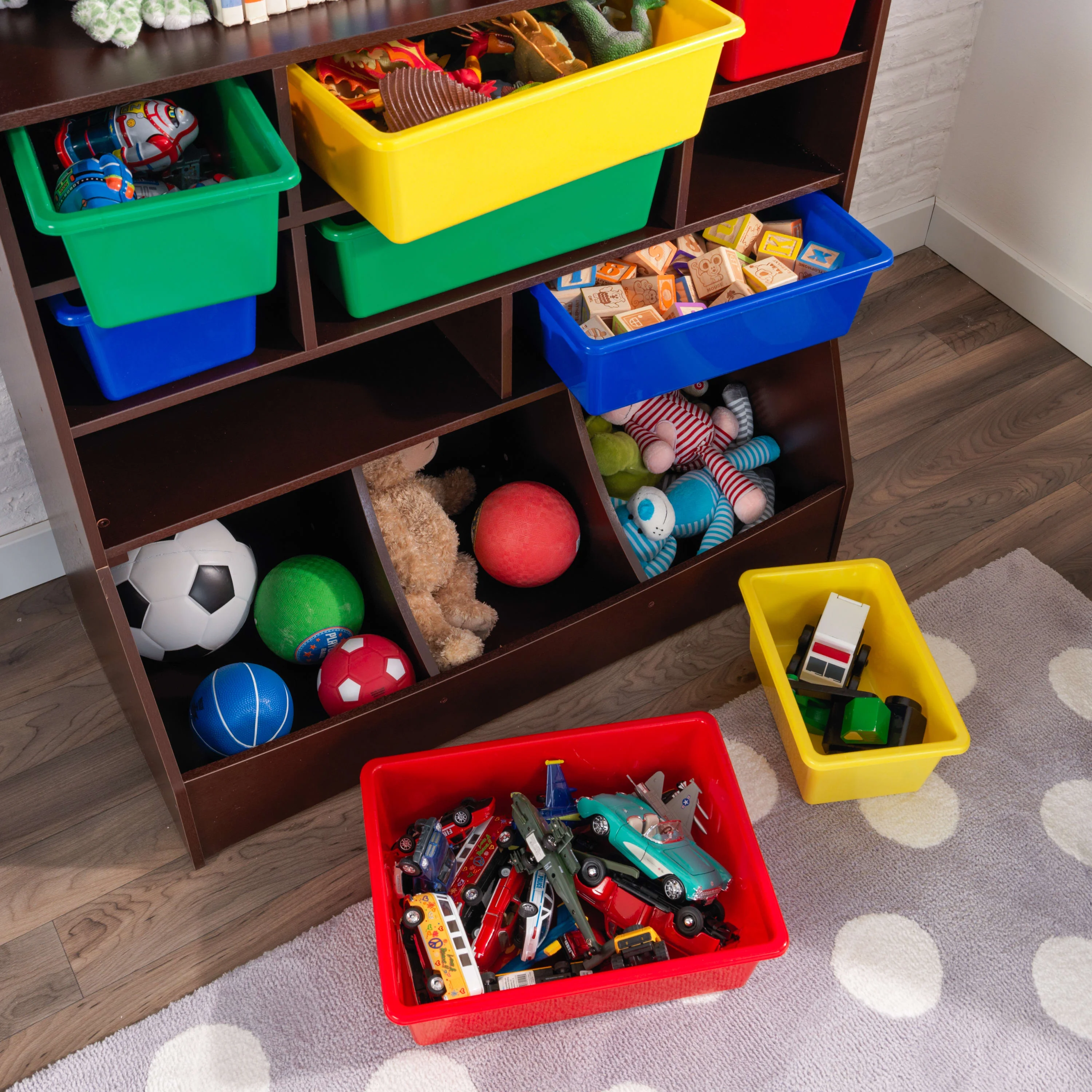 KidKraft Wood Wall Storage Unit Organizer with 8 Bins, Espresso