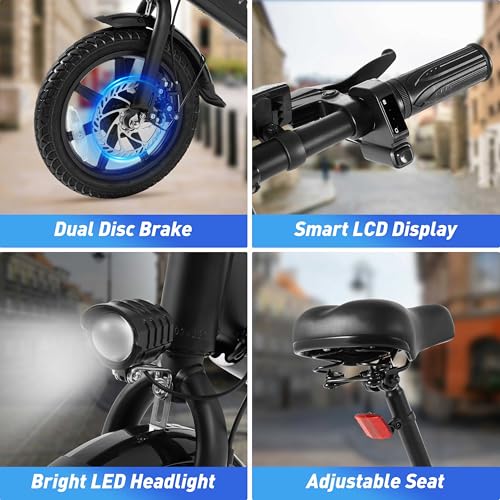 DYU Electric Bike for Adults Teens, Folding Electric Bicycle,Commuter City E-Bike with 350W Motor and 36V 7.5Ah Battery,3 Levels Assist, Dual Disc Brakes,14/16" Foldable ebike with Pedals