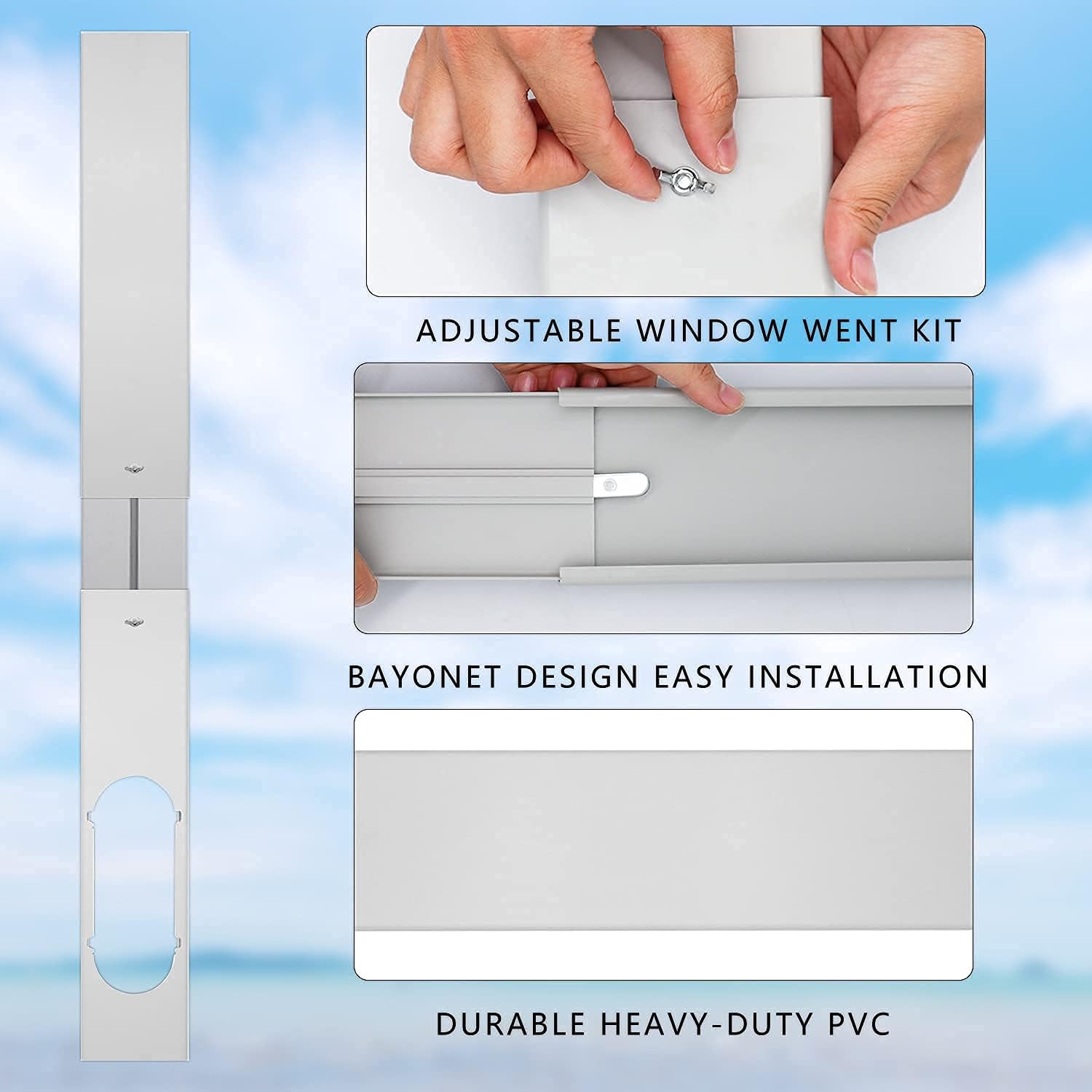 LEZIFU Portable AC Window Vent Kit, 3Pcs Window Slide Kit Plate + 5.9'' Window Adapter Tube Connector + 5.9" Exhaust Hose Pack of 2