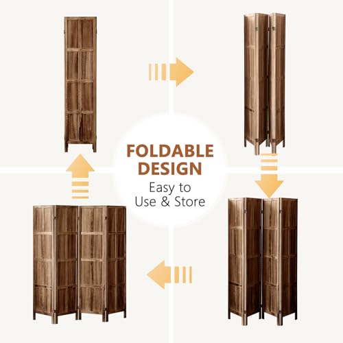 Wood Room Divider 4 Panel, 5.6 FT Tall Room Divider and Folding Privacy Screen, Partition Divider for Room Separation, Wooden Wall Divider Screen for Home Office Bedroom (Retro White)