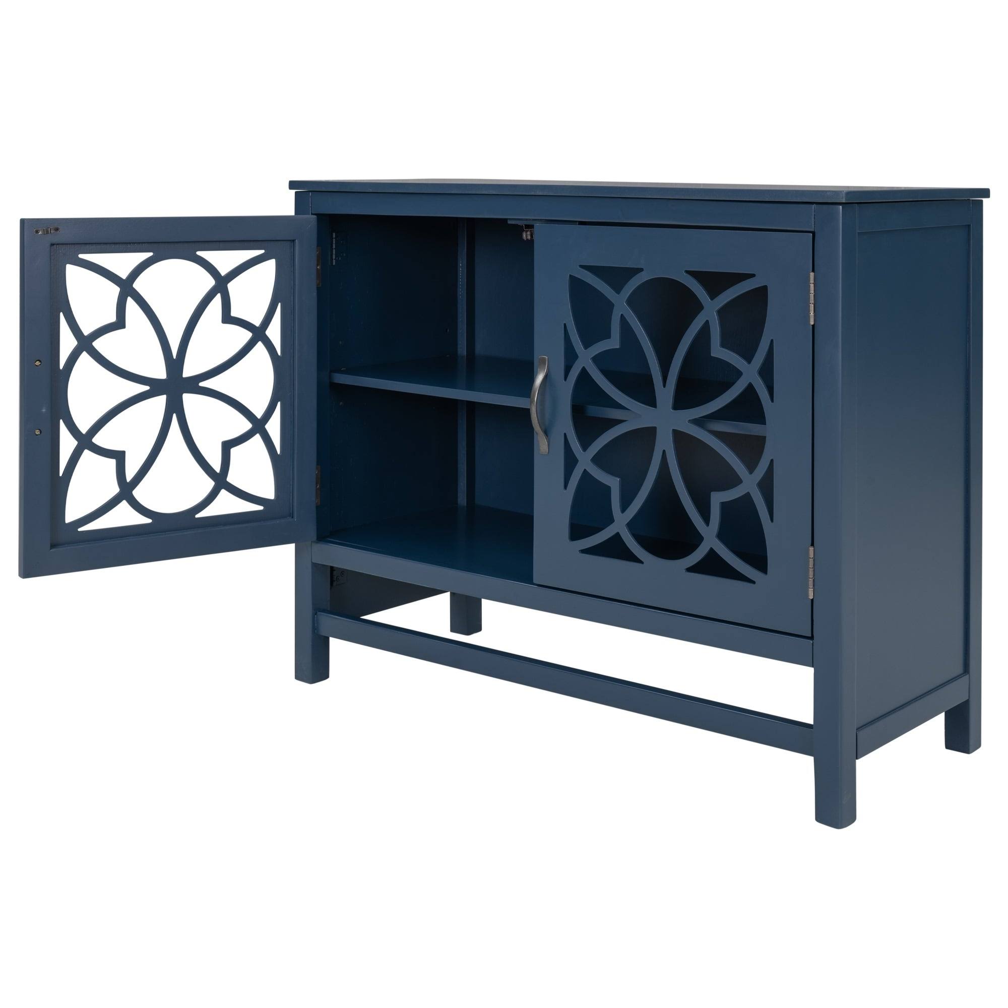 Wood Accent Buffet Sideboard Storage Cabinet with Doors u0026 Shelf, Navy - Navy Blue