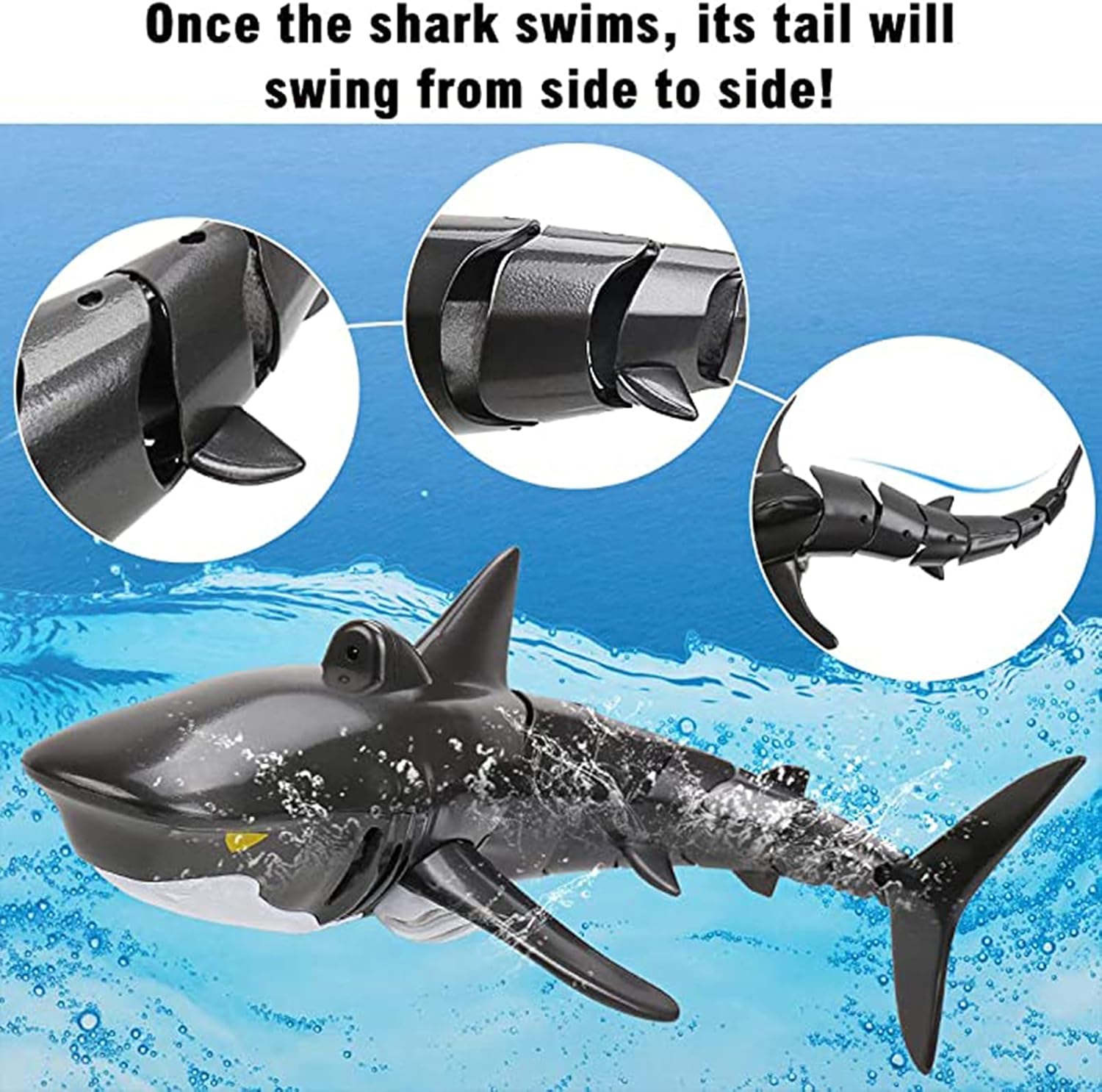 Remote Control Black Shark Head Shark with LED Light , Remote Control Shark Toy 1:18 High Shark Toy for Swimming Pool Bathroom It can Move only in Water Pack of 2
