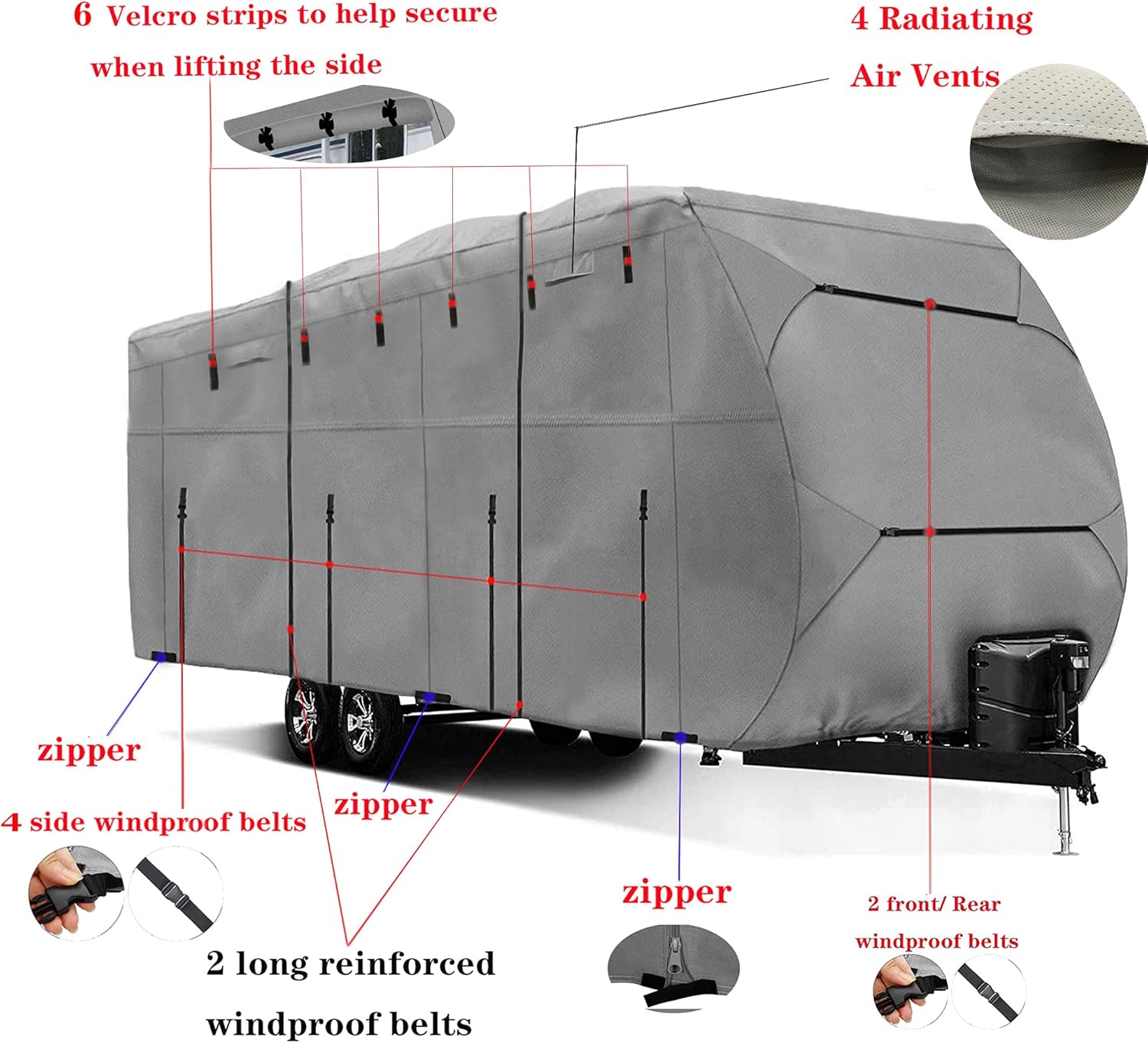 Travel Trailer RV Cover,Waterproof & Windproof Camper Cover Fits 16~18FT RV Trailer,Upgraded 420D Heavy Duty Polyester Oxford Durable, UV, Water Resistant RV Covers