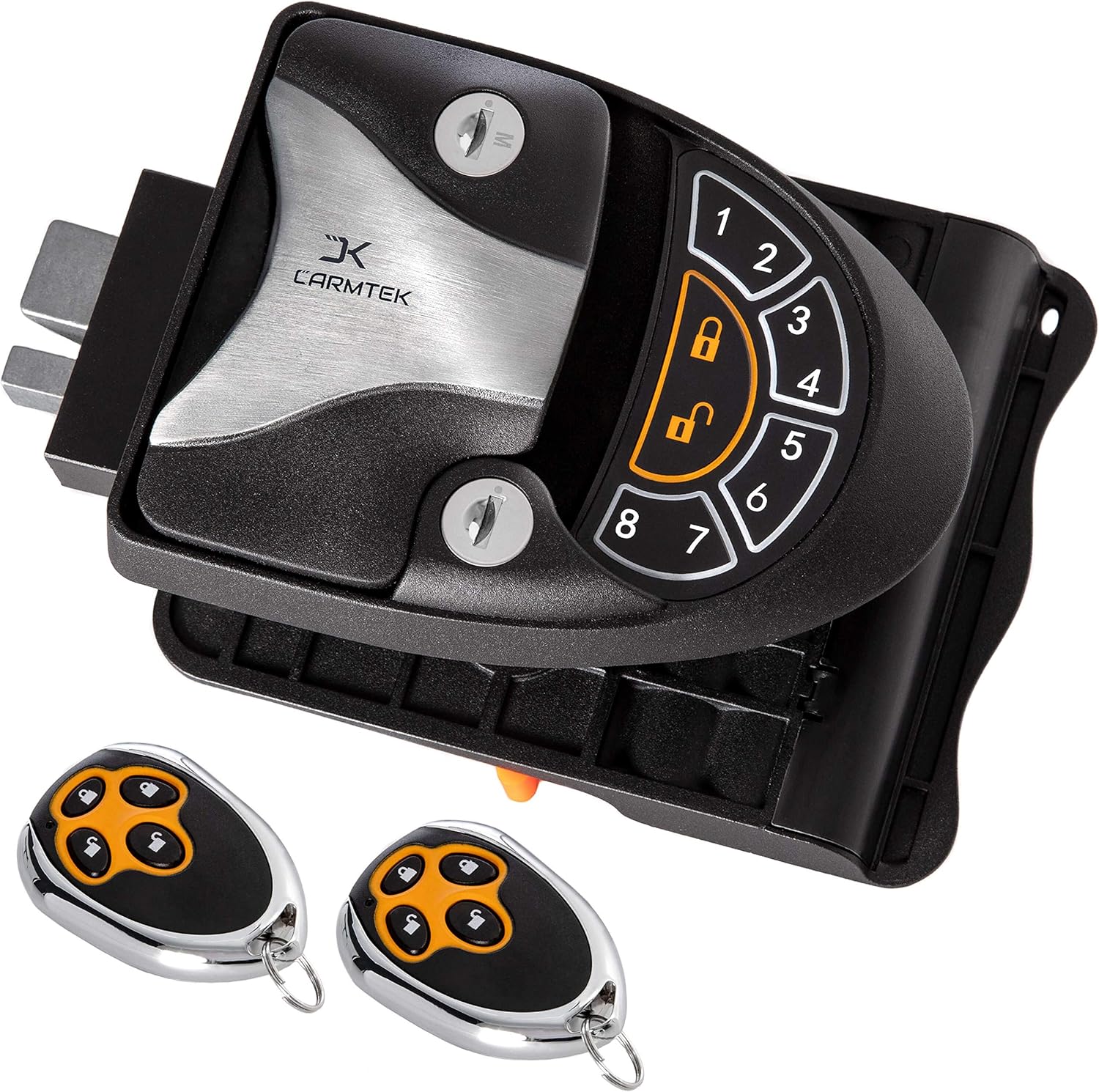 CARMTEK - RV Keyless Entry Door Lock Latch Handle | 2022 RV Lock Keyless Entry | 100% Metal RV Door Lock with Backlit Keypad, 2 Fobs, 2 Keys (8 Digits Keypad)