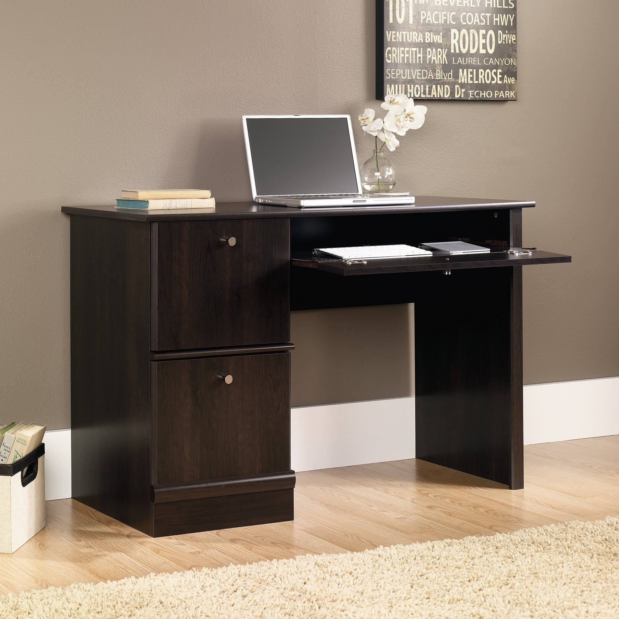 Sauder Computer Desk with Keyboard Tray in Cinnamon Cherry
