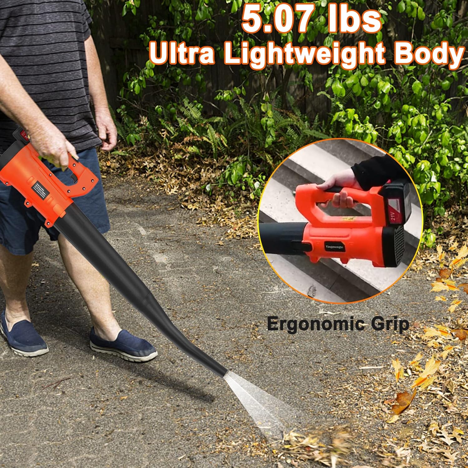 Leaf Blower, 460CFM 170MPH Leaf Blower Cordless with Battery and Charger, 6 Speeds Dial Electric Leaf Blower for Lawn Care, 21V 3.0AH Battery Powered Leaf Blower for Dust, Snow, Yard