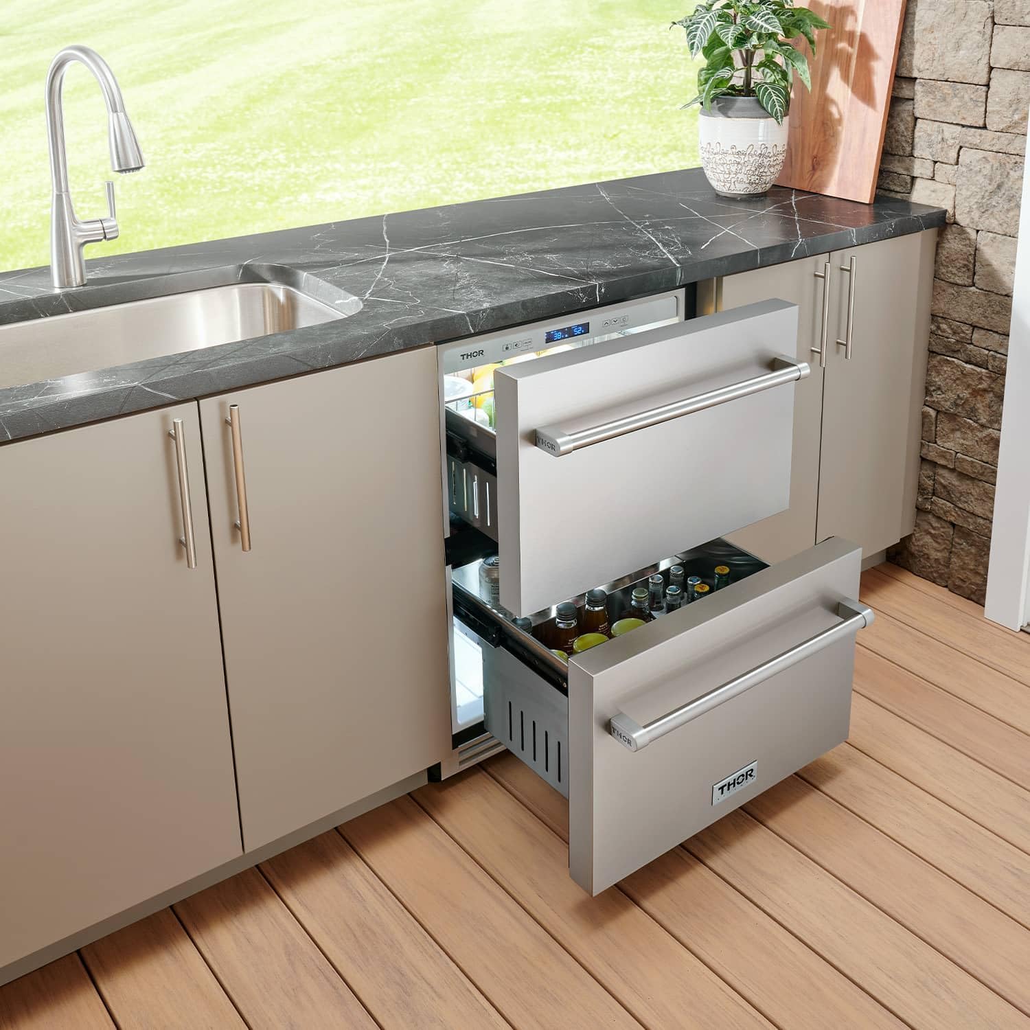 Thor Kitchen 24-Inch Indoor Outdoor Refrigerator Drawer in Stainless Steel - Model TRF24U