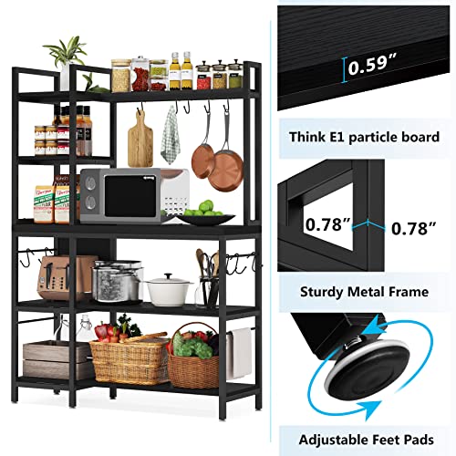 Tribesigns Bakers Rack with Storage Hutch for Kitchen, 43 inch Microwave Oven Stand, 5-Tier Kitchen Utility Storage Shelf, Kitchen Rack Organization and Storage with 10 Hooks for Kitchen, Dining Room