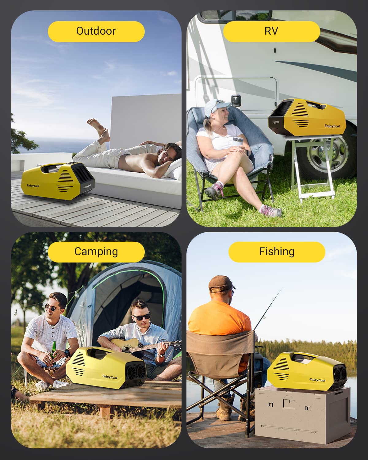 2380BTU Fast Cooling Outdoor Air Conditioner, Portable Air Conditioners, 240W Low Power Consumption Portable Mini Air Conditioner for Camping Tent, RV, Car, Truck, Van and Fishing-Yellow