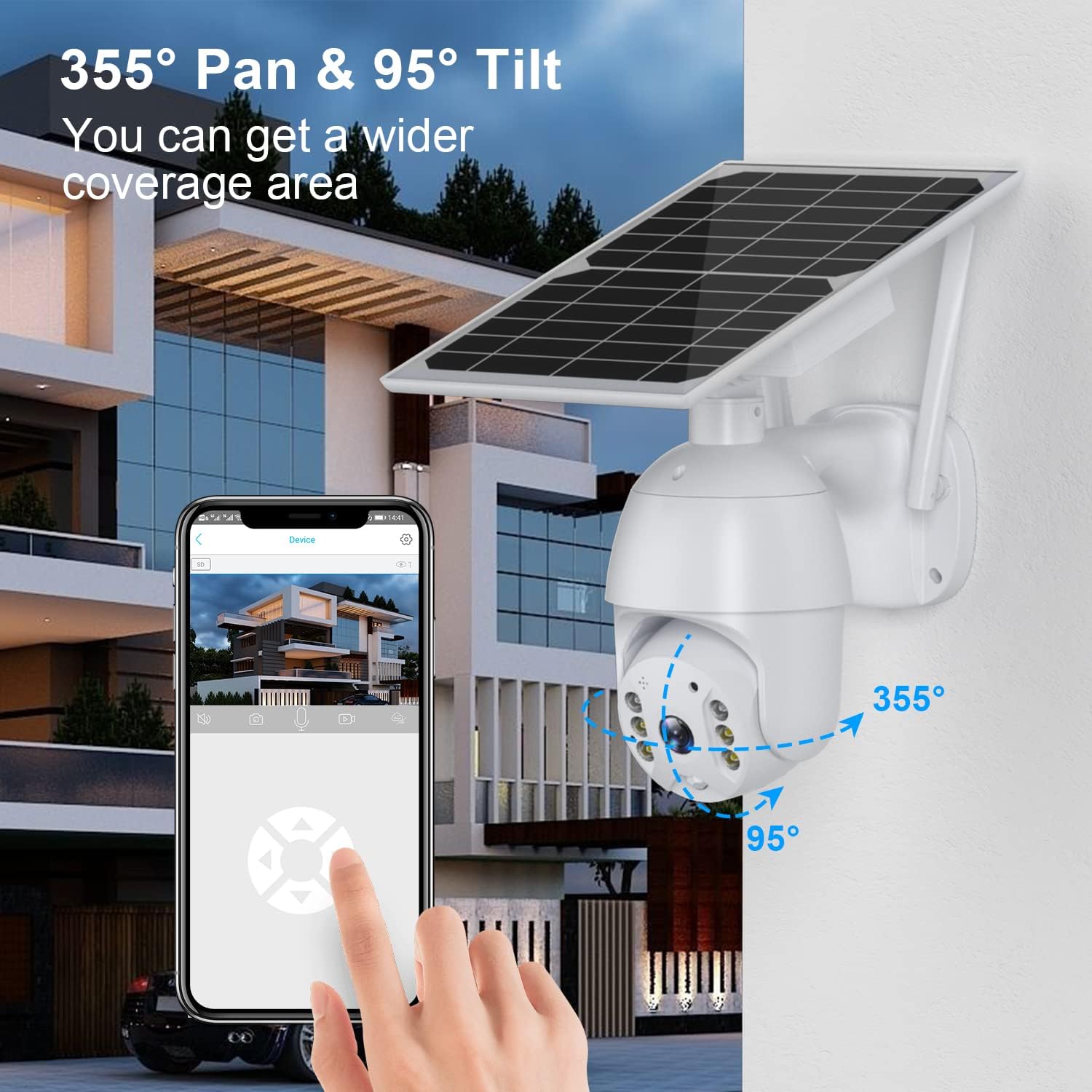 Outdoor Solar Security Camera Wireless PTZ Pan/Tilt Digital Zoom Color Night Vision PIR Siren WiFi Home Surveillance Spotlight CamTwo-Way Talk Cloud/SD Card Storage 18000mAh Battery Powered