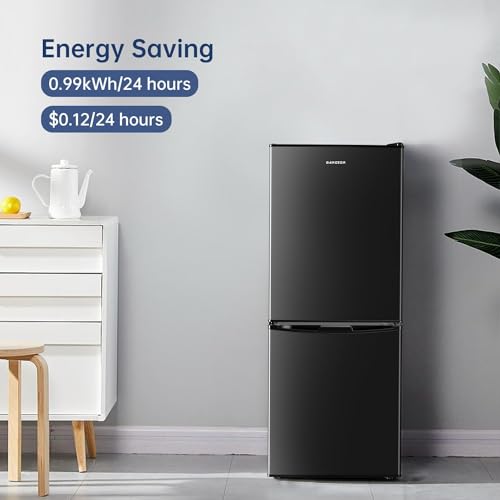 BANGSON Small Refrigerator with Freezer, 4.0 Cu.Ft, Small Fridge with Freezer, 5 Settings Temperature Adjustable, 2 Doors, Refrigerator for Apartment Bedroom Dorm and Office, Silver