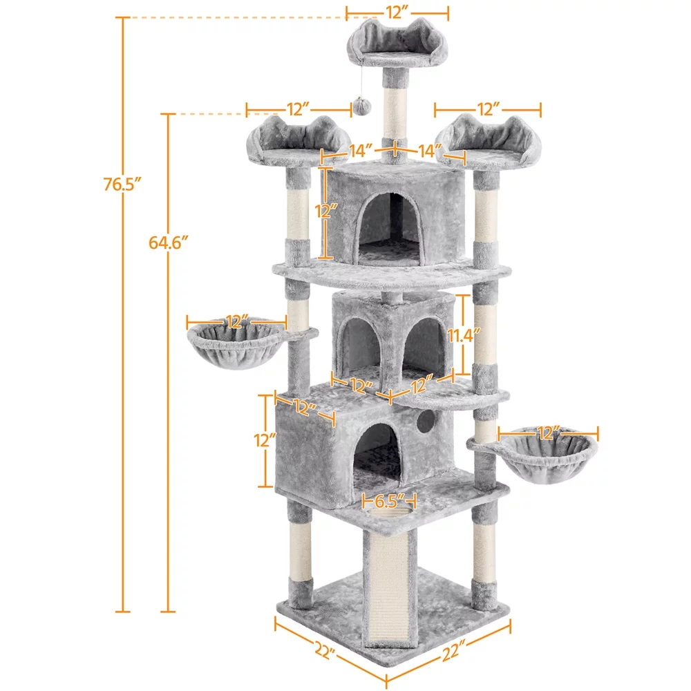 Yaheetech 76.5-inch Cat Tree Cat Tower with Condos, Light Gray - Curated Treasures Market