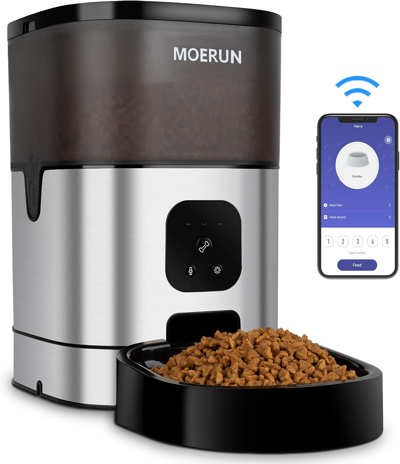 Automatic Cat Feeder,MOERUN 6L Cat Food Dispenser with APP Control,2.4G Wi-Fi Enabled,Smart Pet Feeder with Portion Control,20s Voice Recorder,Dual Power Supply for Small and Medium Pets