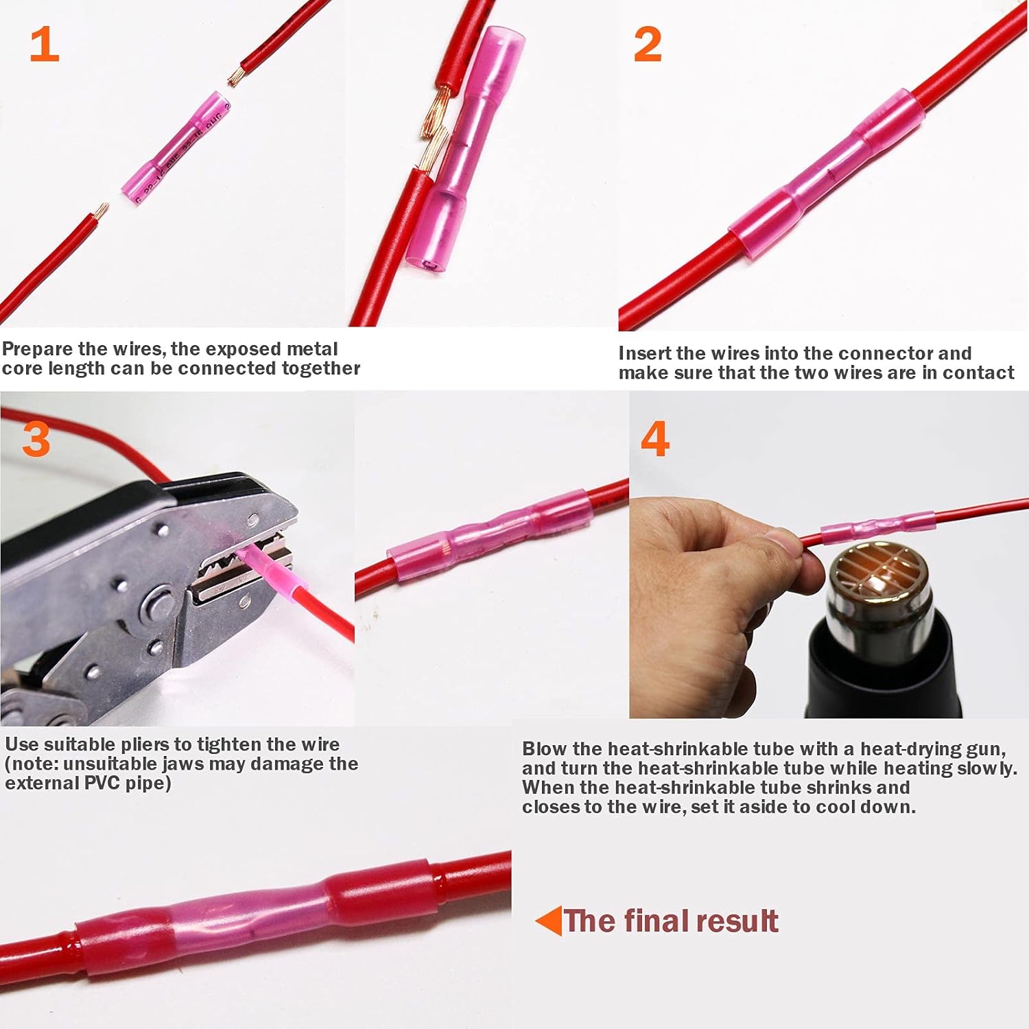 Pastall 260pcs Butt Terminals for Wire Connectors, 10-26AWG Heat Shrink Butt Connectors Kit, 5Colour and 5Size Waterproof Insulated Electrical Straight Wire Terminal Connectors Kit