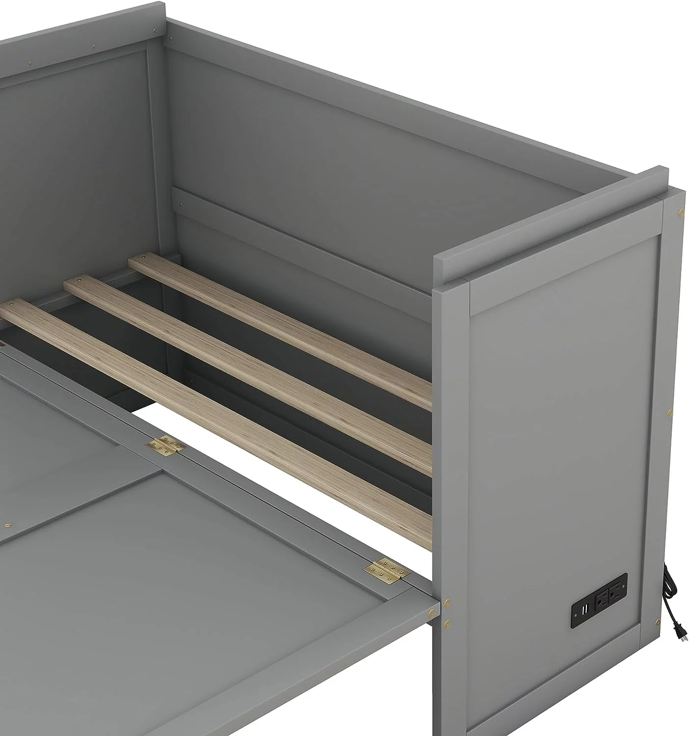Tabaray Modern Murphy Bed with Movable Desk, Solid Wood Queen Size Foldable Platform Bed with 2 Storage for Teens Adults Bedroom, Maximize Space Savings (Gray)