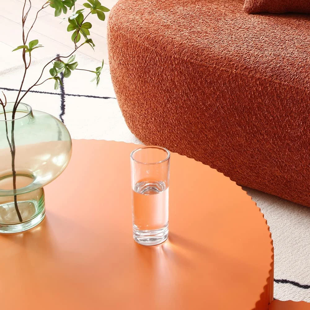 Kevinplus 35.43" Round Coffee Table, Matte Orange Wooden Large End Table for Living Room, Modern Luxury Side Tables Accent for Home Office