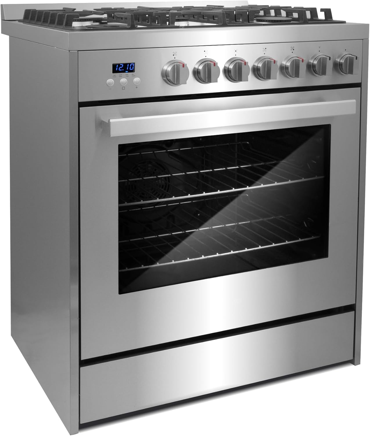 COSMO COS-305AGC 30 in. 5.0 cu. ft. Freestanding Single Oven Gas Range with 5 Burner Cooktop and Heavy Duty Cast Iron Grates in Stainless Steel