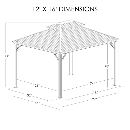 Kozyard Caesar 10'x10' Hardtop Gazebo - Permanent Metal Pavilion with Netting and Shaded Curtains for Patio, Backyard, and Deck - Galvanized Steel Outdoor Aluminum Canopy, Double Roof Gazebo (Grey)