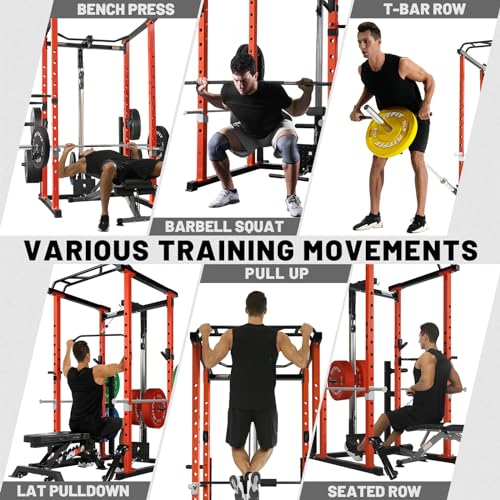 RitFit Power Cage with Optional LAT PullDown/Cable Crossover/Smith Machine System, 1000LB Squat Rack for Home & Garage Gym, with Weight Storage Rack and More Training Attachments, ASTM-Certified