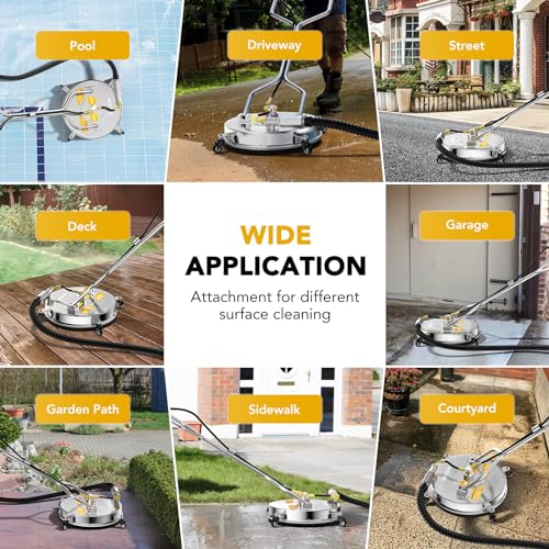 EVEAGE 14.5" Pressure Washer Surface Cleaner, Stainless Steel Pressure Washer Accessories 4 Weels & 1/4" Quick Connector, 4,000 PSI Power Washer for Driveways Sidewalks Patios Cleaning