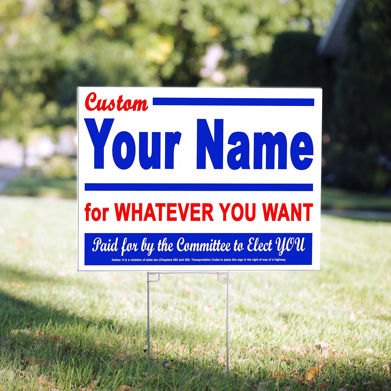 VIBE INK 100 Pack of 18 x 24" Two-Colors Custom - One(1) Sided Yard Signs - 15" Tall Heavy Duty H-Stakes Included