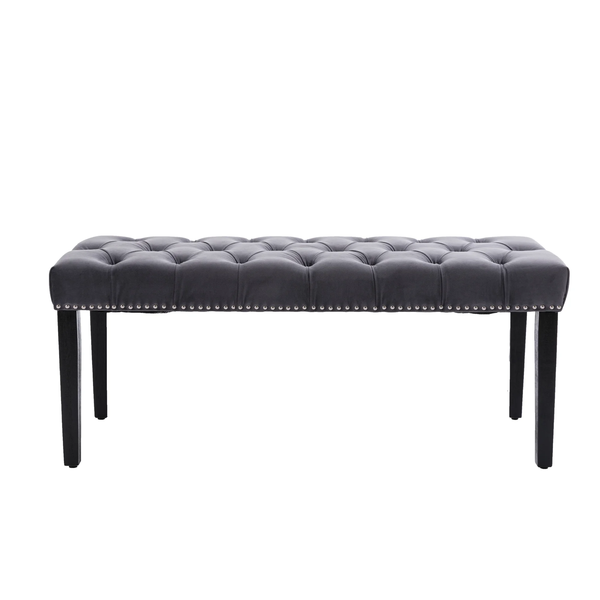 Upholstered Tufted Bench Ottoman, Modern Velvet Ottoman Bench, Button Dining Bench Window Seat for Living Room Bedroom, Fabric Entryway Bench with Wood Legs, Dark gray