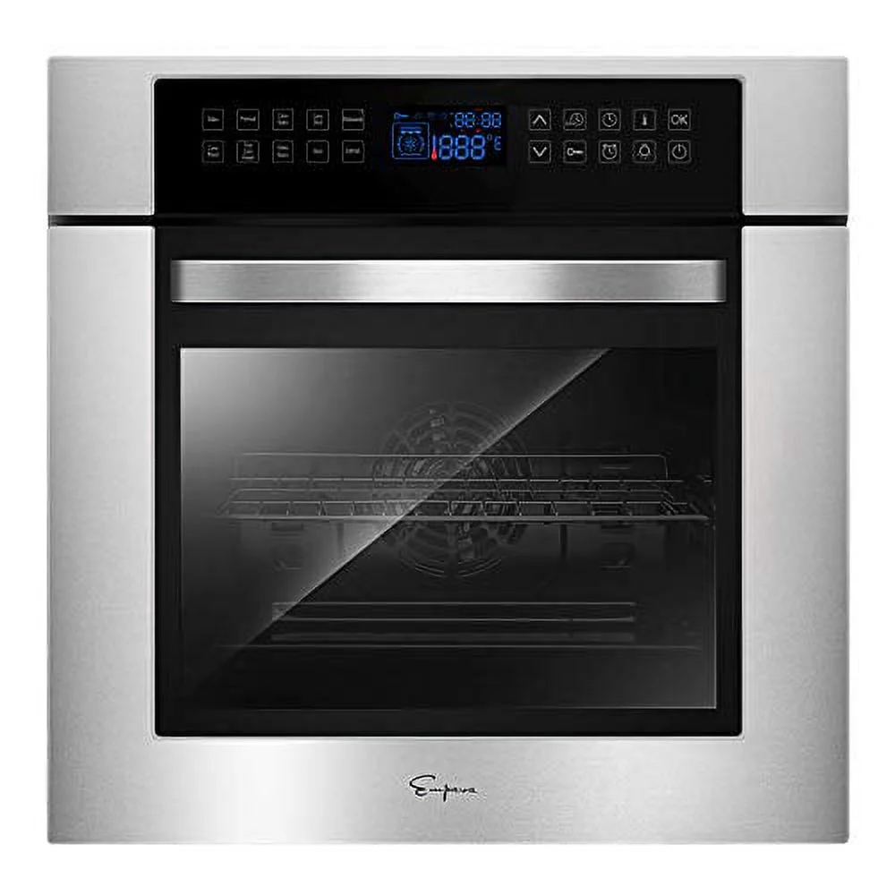 Empava 24 Inch Electric Single Wall Oven 10 Cooking Functions Deluxe 360° ROTISSERIE with Sensitive Touch Control in Stainless Steel